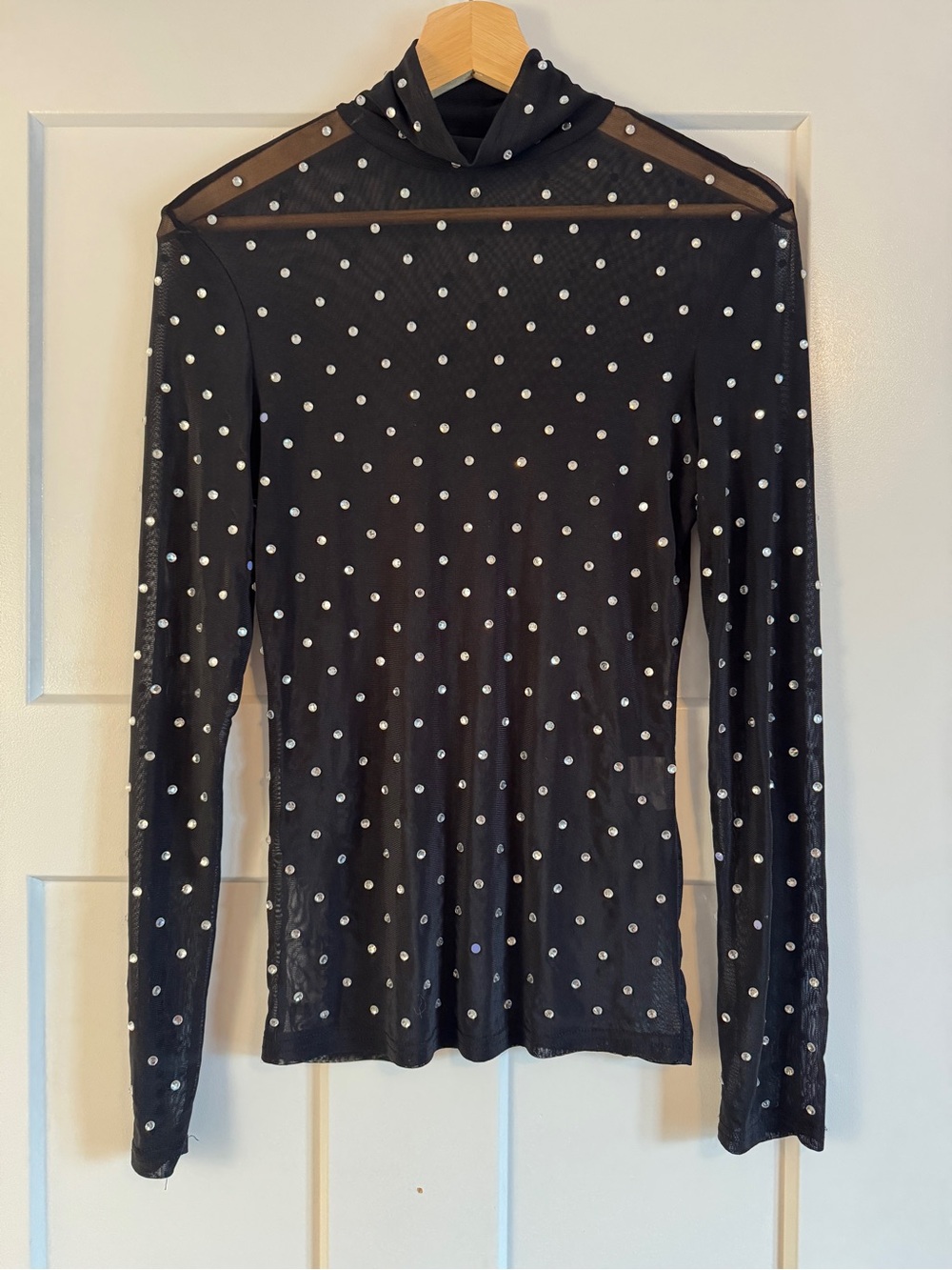 Mesh Black Rhinestone Long-Sleeve Top